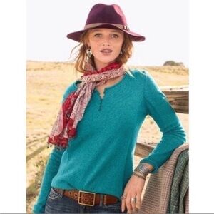 Sundance Homestead Henley Silk Blend Teal Blue Sweater Size PXXS NWOT